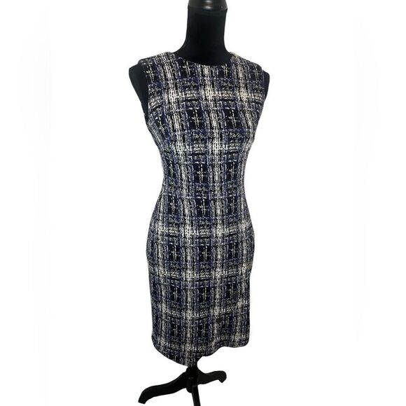 NWOT DKNY TWEED PRINTED‎ ASYMMETRICAL BUTTON PLAID BUSINESS DRESS WOMENS SIZE 2 - Picture 3 of 14
